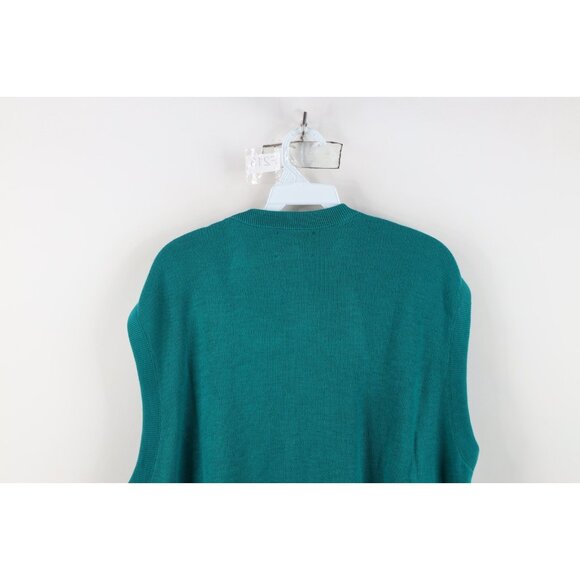 Vintage 90s Streetwear Mens Size 2XLT Blank Knit V-Neck Sweater Vest Teal USA - Picture 10 of 11